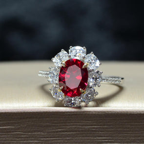 Vintage Ruby Stone Oval Cut 925 Sterling Silver Ring - jolics