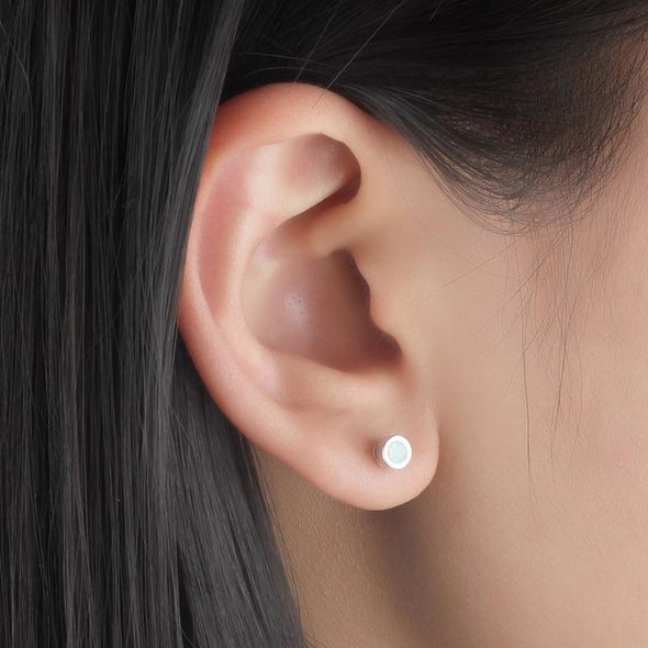 White Bezel Opal Silver Earrings - jolics