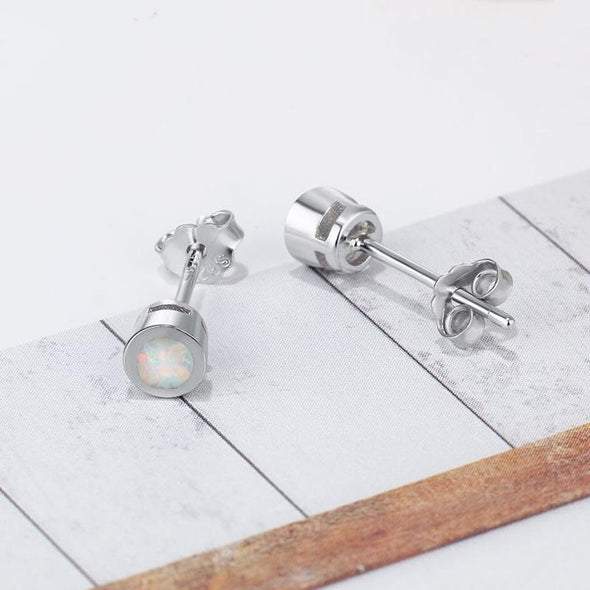 White Bezel Opal Silver Earrings - jolics
