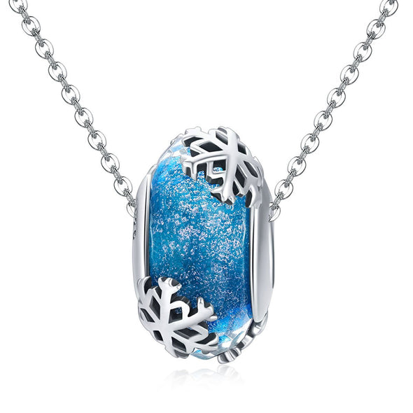 Winter Snowflake 925 Sterling Silver Glass Bead Charm - jolics