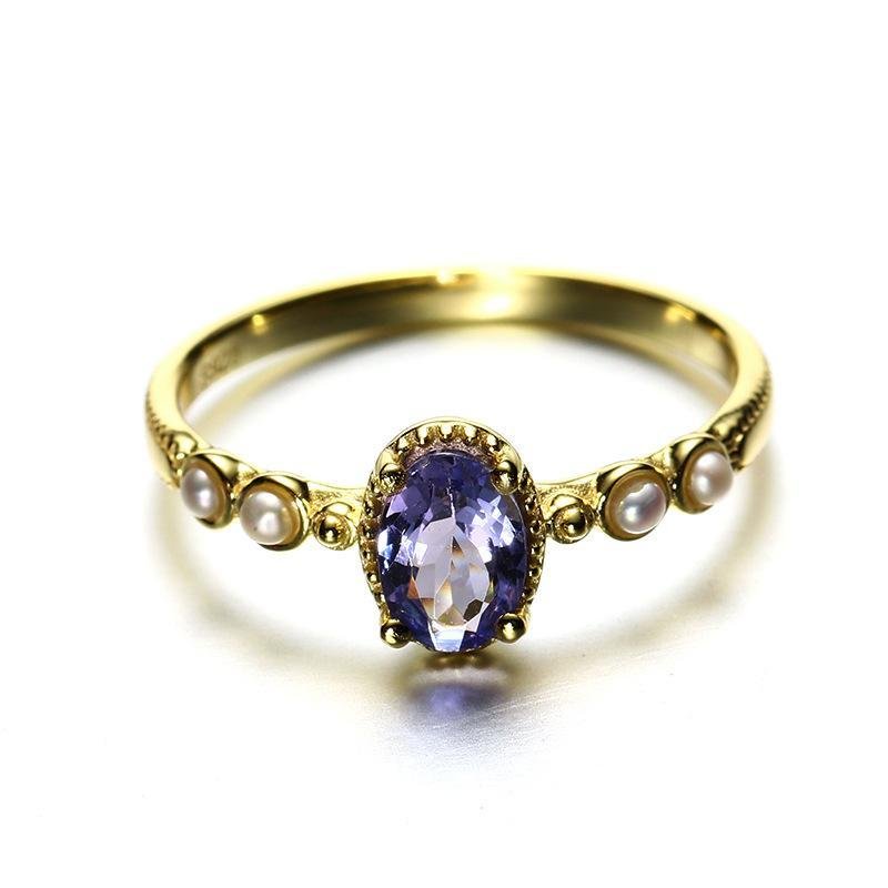 Yellow Gold Zoisite Stone Ring With Pearl - jolics