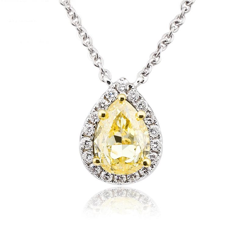 Yellow Pear Cut Sterling Silver Pendant Necklace - jolics